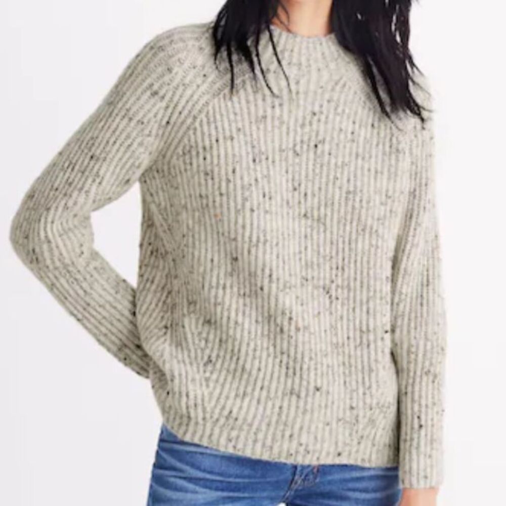 Madewell Donegal Northfield Mockneck Sweater Wool Blend Knit Snow Cream Gray XS